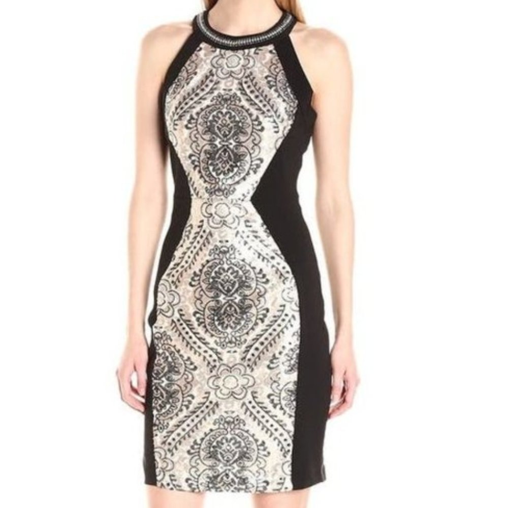 Like new JAX Black Gold Sequin Halter Dress Size 4